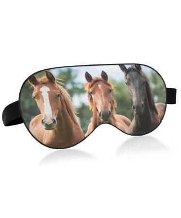 Three Horse Sleep Mask Light Blocking Eye Mask for Sleeping with Adjustable Strap Farm Animals Soft Lightweight Eye Cover Blindfold for Men Women Work Travel Naps Horse 4
