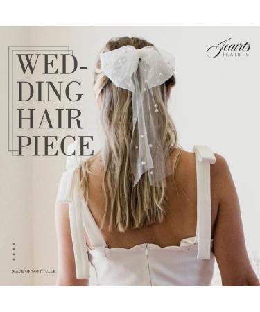Jeairts Bridal White Tulle Bow Veil with Pearl Wedding Hair Piece - Bachelorette Party Hair Accessory for Women and Girls - Buy Online on GoSupps.com