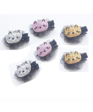 6 PCS Adorable Cat Hair Clips - Glitter Hairpin Barrettes for Baby Girls & Kids | Pink Silver & Gold Set - Buy Online on GoSupps.com