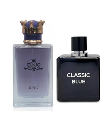 King&Classic Blue Men Cologne Set Eau De Parfum Spray For Men Fruity Notes Enriched By A Strong Woody Based Fragance Ideal for Day Wear - 3.4 Fl Oz