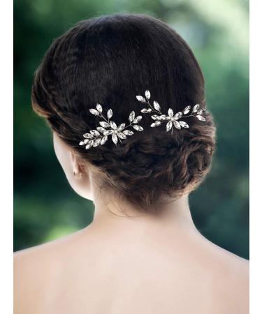 Venusvi Bride Wedding Crystal Hair Pins - Pack of 2, Silver Rhinestone Bridal Hair Accessories for Women and Girls - Buy Online on GoSupps.com