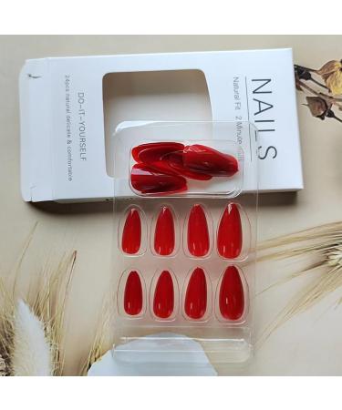 24 Pcs Red Press on Nails - Short Stiletto Almond | YEFIUO Spring Fake Nails - French Nail Tips - Full Cover Acrylic Nail Art Kit - Buy Online on GoSupps.com
