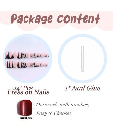 Buy BABALAL Duck Nails - Black French Tip Press-On Acrylic Nails with Star Planet Rose Charm - 24 Pcs Punk Goth Style | International Shipping - Buy Online on GoSupps.com