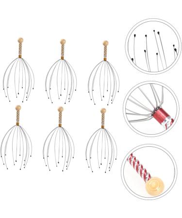 GOOHOCHY 6pcs Scalp Massage Brush Set - Hair Washer Tool & Hand Scrubber for Ultimate Relaxation - Steel & Wood Design - Buy Online on GoSupps.com