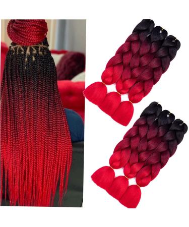 Shangxiu Braids Extensions Red Braiding Hair Extensions 6 PCs Kanecalon Kunsthaar 24 Inch Ombre Red Braiding Hair for Women Kunsthaar For Inclassing (Black-Zwein Red-Red) Ombre Red - Buy Online on GoSupps.com