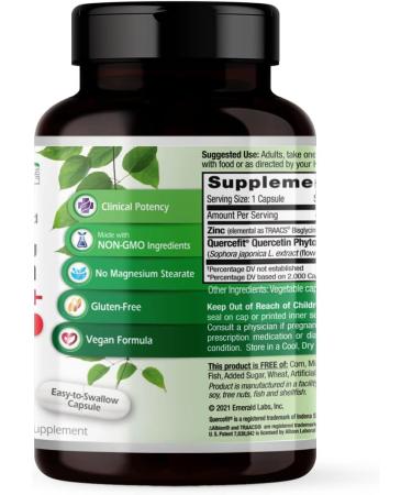Emerald Labs Quercetin Phytosome Plus - 60 Veg Capsules with Quercefit, Zinc - Non-GMO, Gluten Free, Vegan - Buy Online on GoSupps.com