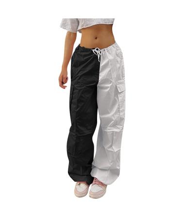 Parachute Pants Y2K Women Cargo Pants Baggy Cargohose Track Pants Streetwear Vintage Jeans Pants 90s E-Girl Streetwear Cargo Pants Y2K Sports Pants Lang A8-Weiß L