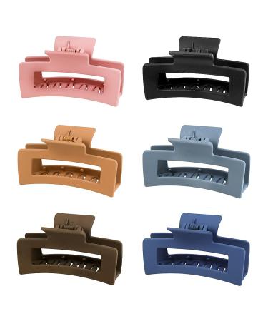6 Pack Hair Claw Clips 3.5 Inch Square Claw Clips Medium Non-slip Hair Clips for Thin Hair Strong Hold Hair Jaw Clips for Thin Thick Fine Long Hair (6 Colors)