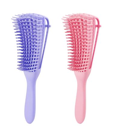 EKONAER 2 Pack Hair Detangling Brush for Easy Dtangler Curly Hair including Kinky Wavy Hair Curly Coily Hair of Afro America Purple and Pink Pink & Purple