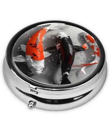 Three Koi Carp Portable Metal Pill Box - Round Mini 3-Compartment Design for Small Pills | Travel Essential | Black - Buy Online on GoSupps.com