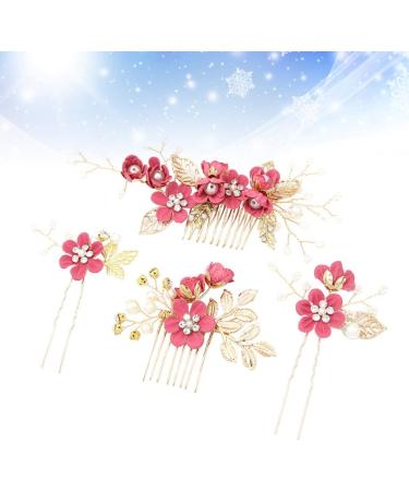 Toyvian Handmade Wedding Hair Comb Clip Set - Floral Rhinestone Hair Accessories for Brides and Bridesmaids (Rosy) - Buy Online on GoSupps.com