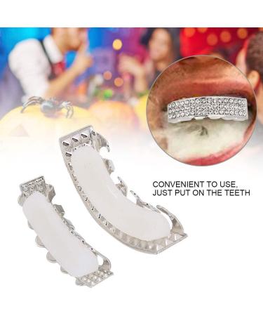 Iced Out Diamond Teeth Grillz Set for Men Women Plating Hip Hop Gold Grills for Your Teeth Teeth Jewelry and Accessories for Halloween Party Show Silver - Buy Online on GoSupps.com