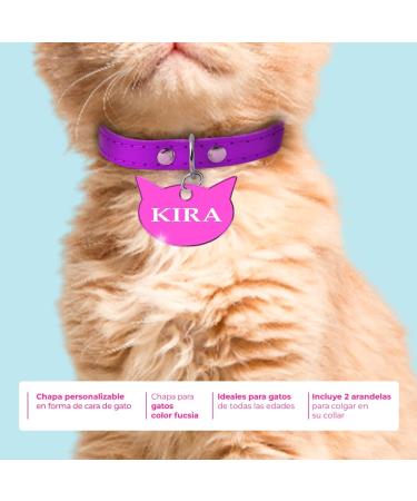 Ibera Gifts - Personalized Engraved Cat Head Name Tag Medallion for Small to Large Cats - Fuchsia Collar Plaque - Buy Online on GoSupps.com