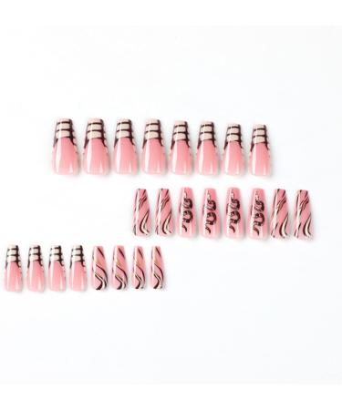 Justotry 24 Pcs Long Snake White French Press on Nails - Medium Pink Ballerina Stick on Nails for Women - Acrylic Coffin False Nails with Glue for Nail Art - Buy Online on GoSupps.com