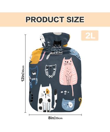 Hot Water Bottles with Cartoon Cat Cover - 2L Heating Bag for Pain Relief Sore Muscles & Arthritis - Buy Online on GoSupps.com