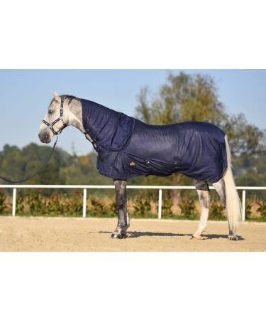 Starting ceiling for horses with an elastic neck flying corner of cold blood - breathable eczema ceiling with insect shot light summer blanket and insect protection (dark blue with a neck part 145 cm) 145 dark blue with neck part