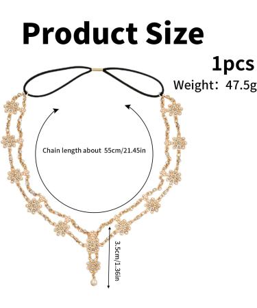 Hair Chain Boho Headpiece Bridal Head Chain Ladies Headband Rhinestone Water Drop Tassel Hair Accessory for Women and Girls (Gold) - Buy Online on GoSupps.com