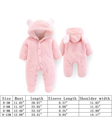 Newborn Baby Cartoon Bear Snowsuit Winter Coat Fleece Hooded Romper Jumpsuit - Pink (9-12 Months) - Buy Online on GoSupps.com
