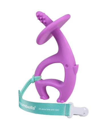 Baby Teething Toys for Babies 3 6 12 Months Baby Teether with Clip Soft Silicone Infant Teething Toy 6-9 Month Old Chew Toys Mombella 2 in 1 Elephant Teethers & Pre-Training Toothbrush Purple
