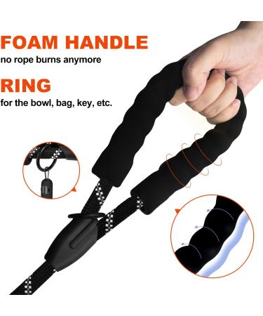 Reflective Rope Dog Lead 1.5m with Padded Handle for Medium to Large Dogs - Black - Buy Online on GoSupps.com