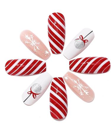 Brishow Christmas Snowflake Elk Stick on False Nails - Red Long Full Cover Tips (24pcs) for Women and Girls - Buy Online on GoSupps.com