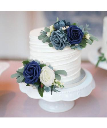 Rinlong 3Pcs Pre-made Cake Toppers Navy Blue Flowers Cake Decorations Wedding Cake Decorating Flowers Decor Birthday Baptism Party Cake Toppers 3pcs Navy Blue - Buy Online on GoSupps.com