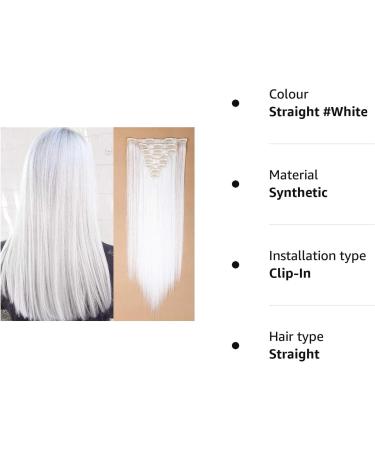 SILK-CO 26 8PCS Clip in Hair Extensions White 26 Inch Straight - 100% Synthetic Hair Piece for Full Head - Long Straight #White - Buy Online on GoSupps.com