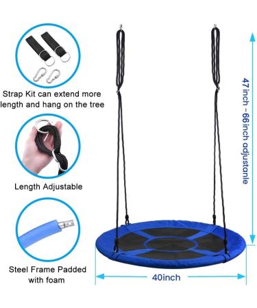 40 Inch Saucer Tree Swing for Kids | Includes Hanging Straps Kit and Tree Protector | Adjustable Straps | Outdoor Blue - Buy Online on GoSupps.com