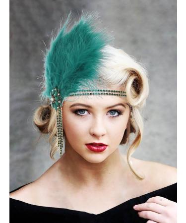 IYOU 1920s Feather Gatsby Headpiece Green Crystal Flapper Headband Tassel Vintage Party Festival Hair Accessories for Women - Buy Online on GoSupps.com