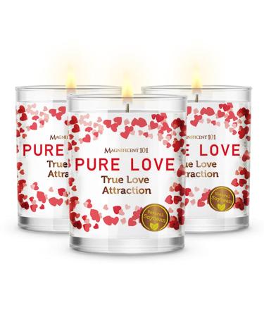 MAGNIFICENT 101 Pure Love Set of 3 Aromatherapy Candles for Love Attraction, Romance - Sage Rose Lavender I Purification and Chakra Healing - Natural Soy Wax Candles for Aromatherapy 3.5oz Each Pure Love - True Love Attrac…