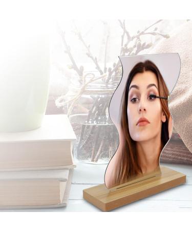 Delicate Irregular Acrylic Makeup Mirror Aesthetic Desktop Mirror with Durable Wooden Base for Men Women Portable Lightweight Cosmetic Mirror for Home Bathroom Travel - Buy Online on GoSupps.com