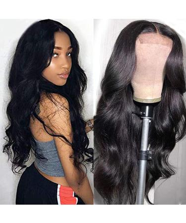 Muokass T-Part Lace Closure Wigs Body Wave Brazilian Virgin Human Hair Wigs For Black Women 4X1 HD Lace Front Wigs Human Hair 150% Density Pre Plucked Natural Color(18 Inch, Natural Color) 18 Inch (Pack of 1) Natural Color