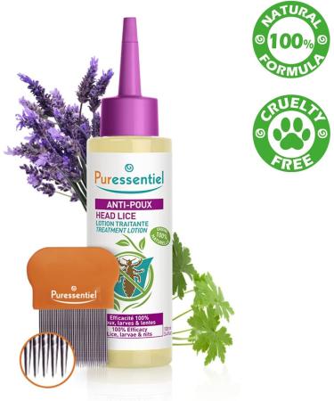 Puressentiel Head Lice Treatment Lotion & Comb - 100% Natural Formula - Kills Head Lice in 10min - 100ml - Kids & Adults - Cruelty Free - Buy Online on GoSupps.com