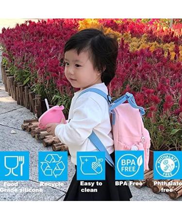 Collapsible Silicone Snack Cup for Kids 3+ | Spill-proof with Lid, Straw, & Strap | Perfect for On-the-Go Snacking | BPA-Free - Purple - Buy Online on GoSupps.com