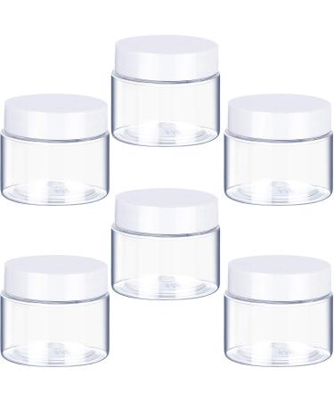 6 Pack 1 oz Plastic Pot Jars Round Clear Leak Proof Plastic Cosmetic Container Jars with White Lids for Travel Storage Make Up, Eye Shadow, Nails, Powder, Paint, Jewelry (White-1 oz)