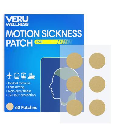Veru Wellness Motion Sickness Patch - 60 Pack Fast Acting - Car Airplane and Trains - Easy to use - Herbal 60 Count (Pack of 1)