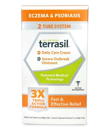 Terrasil Eczema Cream & Psoriasis Ointment Kit 3X MAX Antifungal Formula for Severe Eczema Psoriasis Outbreaks Rashes Rosacea Dermatitis Repairs Cracked Itchy Dry Skin 85gm Cream + 28gm Ointment