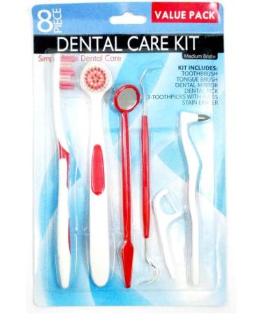 8 Piece Dental Care Kit | Toothbrush Floss Stain Remover & Tongue Picks for Complete Oral Hygiene - Buy Online on GoSupps.com