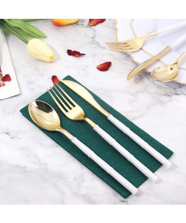 Gold Plastic Silverware Set - 90 Pieces Heavy Duty Cutlery for Christmas - Includes 30 Forks, 30 Spoons, 30 Knives with White Handle - Buy Online on GoSupps.com