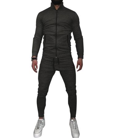 Shop Hanxiulin Men's Long Jogging Suit - Polyester Sweatshirt & Jogger Pants | Lightweight Training & Leisure Wear in Dark Gray - Buy Online on GoSupps.com