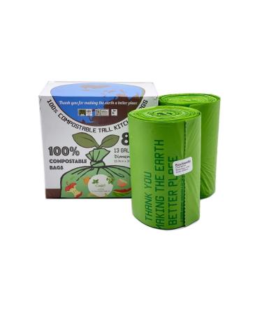 Cacus Compostable Trash Bags 13 Gallon/49.2L (80 Count) | Durable Leak-Proof & Biodegradable | Certified BPI & OK Compost | Heavy-Duty Plant-Based Garbage Bags for Food Waste