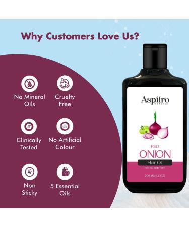 Aspiiro Natural Onion Hair Oil for Hair Growth & Anti Hair Fall - 6.7 oz | Ayurvedic Indian Hair Oil with Castor, Coconut, Amla & Jojoba Oil for Dry Scalp - Black Women & Men - Buy Online on GoSupps.com