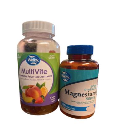 Multivitamin Gummies with Magnesium Tablets Natural Berry Peach and Orange Flavors 150 Gummies + 120 Tablets