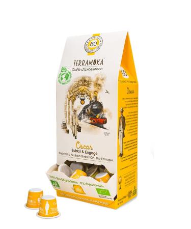 TERRAMOKA 60 Capsules Organic Coffee of excellence 100% Pure Arabica from Ethiopia - Compatible with Nespresso Capsule machines - Subtle, fruity and committed - Zero Waste - Sir Oscar - Roasted in France