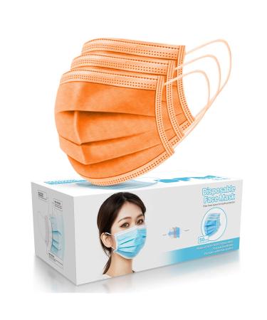 50 PCsFace Mask Disposable Non Surgical Masks 3-Ply Earloop Mouth Cover Mask- Orange