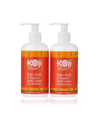 Koji White Kojic Acid & Papaya Body Lotion Skin Brightening - Gift Box Set for Women - Nourishing, Skin Radiance, Rejuvenate Skin Cells, Quick Absorbing - Vegan & Cruelty Free - 8.45 Fl Oz, 2 Bottle