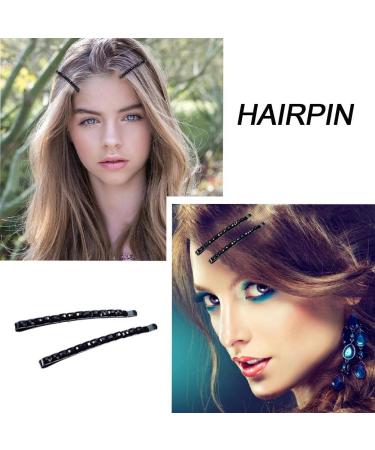 Black Rhinestone Crystal Hair Pins - 2Pcs Sparkly Bobby Barrettes for Women - Buy Online on GoSupps.com