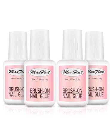 Nail Glue for Press On Nails, Brush on Nail Glue for Nail Tips 4 Pcs 10g/0.35oz Quick & Strong Nail Tips Glue, Nail Glue for Acrylic Nails, Nail Glue for Fake Nails (4PCS General)