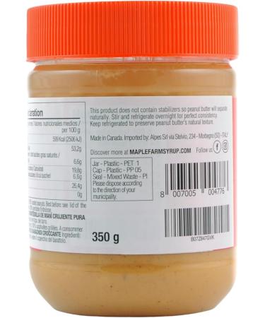 MapleFarm - 100% Pure Peanut Butter Crunchy 1 x 325g - Natural Protein Cream - Crunchy peanut butter - Buy Online on GoSupps.com