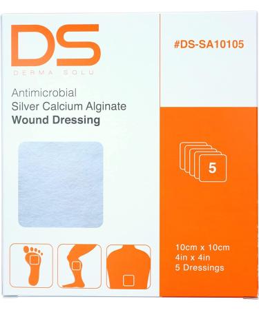 DERMA SOLU Silver Calcium Alginate Wound Dressing with Silver Sterile - 5 Dressings, 4 x 4 - Buy Online on GoSupps.com